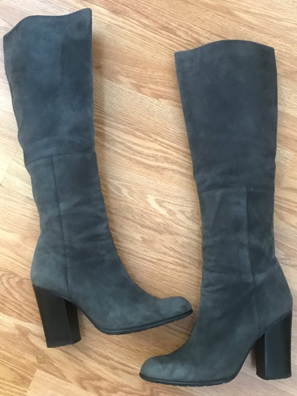 Stuart Weitzman Gray Suede Leather Knee High Heeled Boots Size 10